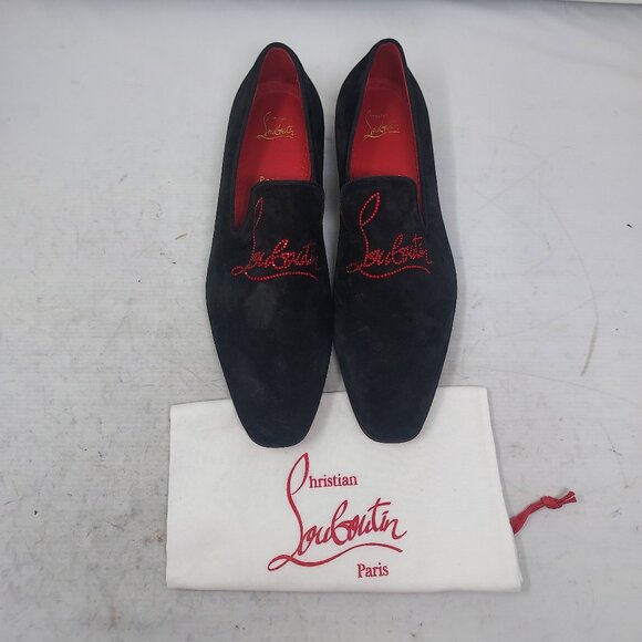 CHRISTIAN LOUBOUTIN Black Dandelion Strass Suede Logo Loafer - Picture 1 of 11
